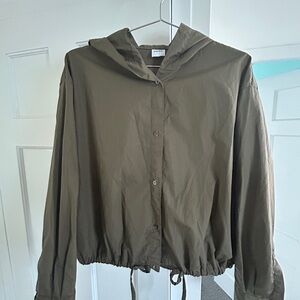 ASPESI Olive Green Drawstring Hooded Shirt Jacket
